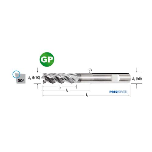 Fréza tvrdokovová GP 4-břitá, stopka HB, 175496 14,00x48x100 VHM/ALCRONA, 90°