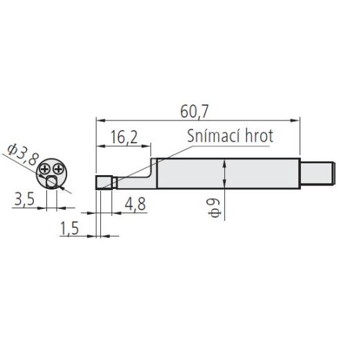 Dotek snímací pro malé otvory, průměr
4,5 mm, 2 µm, 0,75 mN (MITU-178-383)