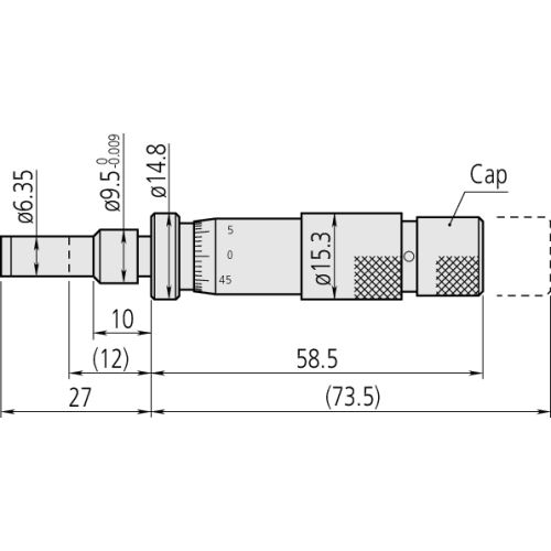 Mikrometrická vestavná hlavice,neotáčivé vřeteno,rozsah měření 0-0,5´´ (MITU-153-108)
