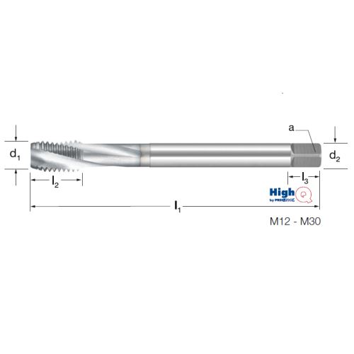 Závitník strojní HighQ DIN 376/B, šroubovice 15°, 137650 M24 6H HSS-Co-PM/TiCN