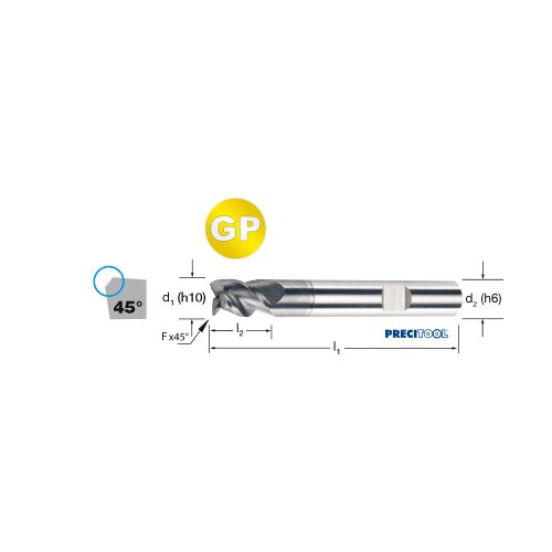 Fréza tvrdokovová PRECITOOL-GP 3-břitá, HB, 175362 16,00x22x82 VHM/ALNOVA, 45°, Inox