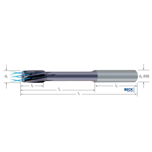 Výstružník tvrdokovový HPC, typ DL, BECK 126430 4,02 H7 VHM/TiAlN, vnitřní chlazení, Inox