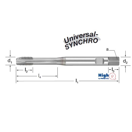 Závitník strojní synchro HighQ DIN 371/B, 132215 M4 6HX HSS-Co-PM/TiCN