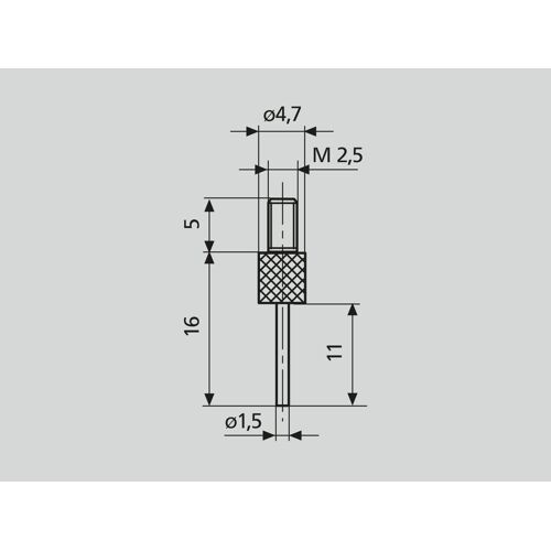 911 H1 Kolíkový měřicí doteky, Tvrdokov, l = 2 mm, Průměr měřicí plochy 1 mm