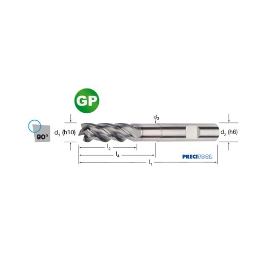 Fréza tvrdokovová GP 4-břitá, stopka HB, 175496 10,00x33x80 VHM/ALCRONA, 90°