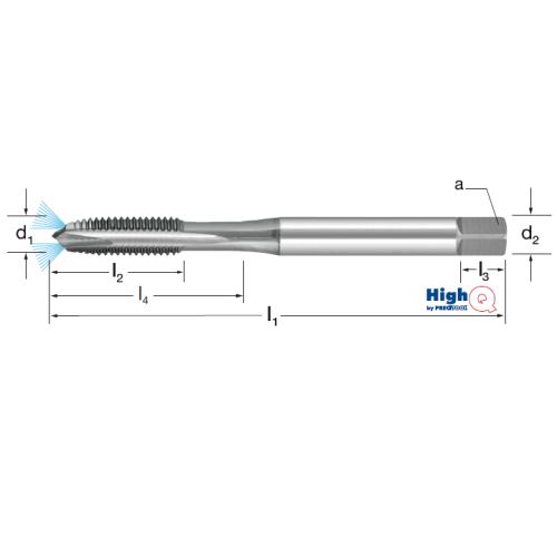 Závitník strojní HighQ DIN 371/B, 132212 M6 6HX HSS-Co-PM/Hardlube, vnitřní chlazení