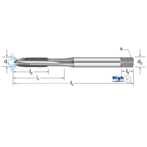 Závitník strojní HighQ DIN 371/B, 132212 M8 6HX HSS-Co-PM/Hardlube, vnitřní chlazení