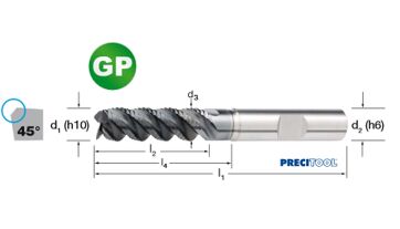 Fréza hrubovací GP 4-břitá extradlouhá, stopka HB, typ HR, 177412 6,00 VHM/Alcrona, 45°