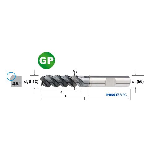 Fréza hrubovací GP 4-břitá extradlouhá, stopka HB, typ HR, 177412 8,00 VHM/Alcrona, 45°