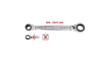 Řehtačkový klíč se dvěma očky GEARplus 4v1, s přepínáním, 8x9x10x11 mm (1)