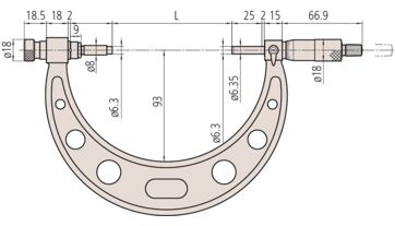 Mikrometr třmenový analogový 0-6´´, výměnné doteky (MITU-104-137) (1)
