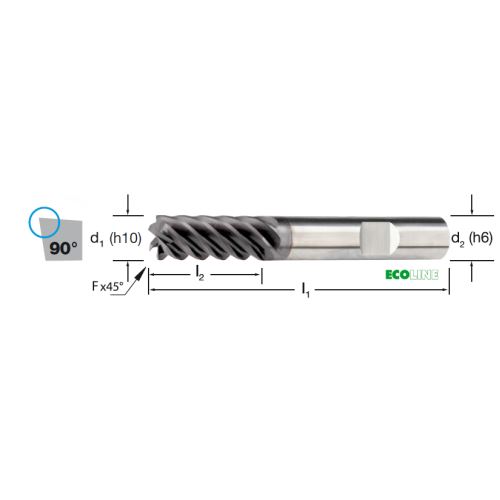 Fréza tvrdokovová 6-břitá, stopka HB, 175616 16,00x32x92 VHM/TiAlN, 45°