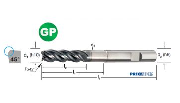 Fréza tvrdokovová GP 4-břitá,stopka HB, 175489 12,00x33x100 VHM/ALCRONA, odlehčení, 45° (1)
