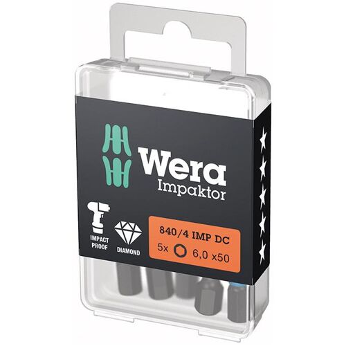 Bit Impaktor 1/4" DIN 3126 E6,3 vnitřní šestihran 6 x 50 mm balení 5 ks Wera 157646