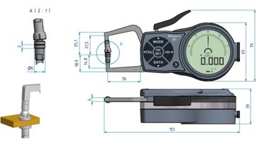 Úchylkoměr digitální 0-10/0,005/6 mm, vnější měření, IP67 (MITU-209-931) (2)