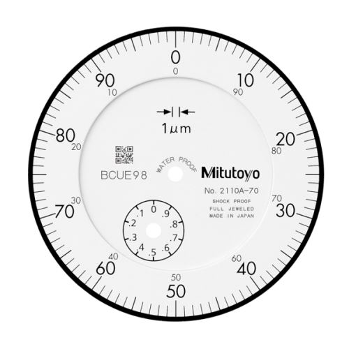 Úchylkoměr číselníkový analogový s očkem 1/0,001mm, nárazuvzdorný, IP64,ISO(MITU-2110A-70)
