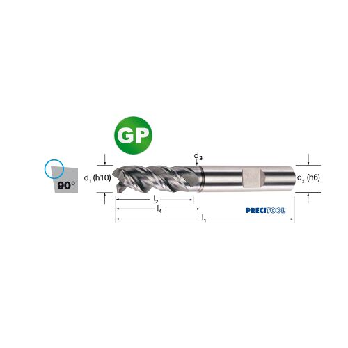 Fréza tvrdokovová GP 3-břitá, HB, 175349 3,00x8x57 VHM/ALCRONA, odlehčení, 90°