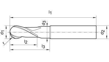 Rádiusová fréza z masivn. tvrdokovu 4,0mm Z2 Perrox typ H v.n. dlouhá G-Mold 65 B GÜHRING (1)