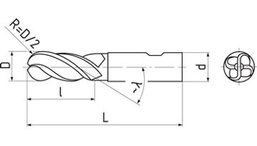 Fréza kopírovací R=1/2D 4x11x55, Z4, DIN ?1889, HSSCo8 (1)