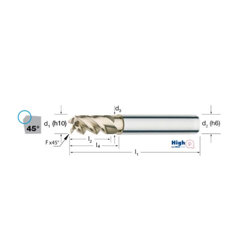Fréza tvrdokovová 4-břitá HighQ, stopka HA, 175580 10,00x22x72 VHM/ZrN, odlehčení, Alu