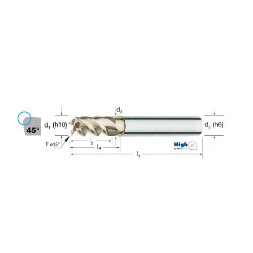 Fréza tvrdokovová 4-břitá HighQ, stopka HA, 175580 20,00x41x104 VHM/ZrN, odlehčení, Alu