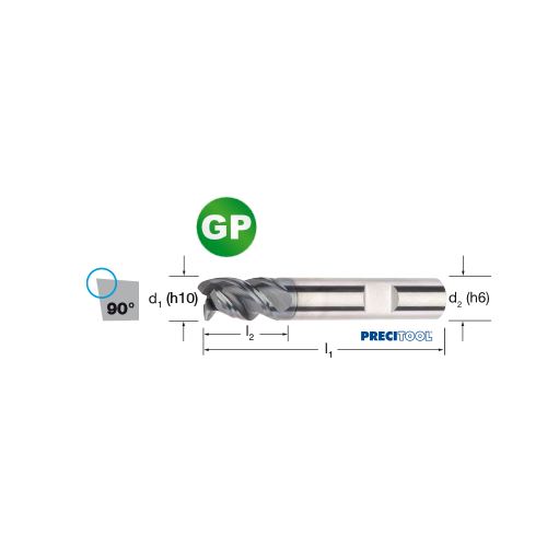 Fréza tvrdokovová GP 3-břitá, stopka HB, 175317 1,00x3x54 VHM/ALCRONA, 90°