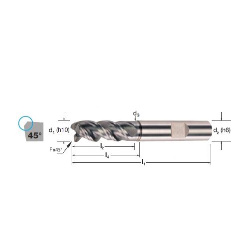 Fréza tvrdokovová PRECITOOL-GP 3-břitá, HB, 175347 10,00x22x72 VHM/ALCRONA, odlehčení, 45°