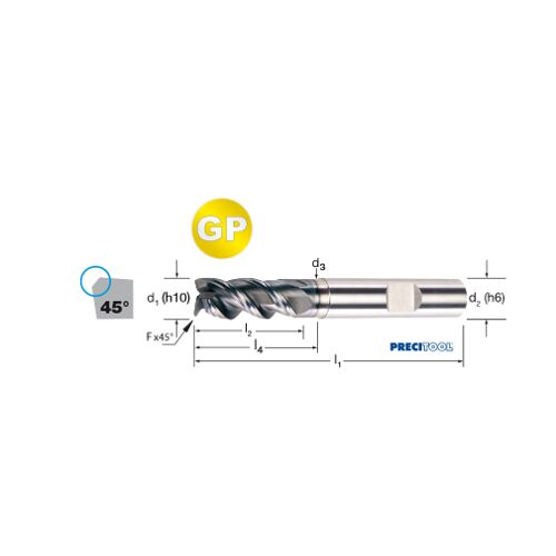 Fréza tvrdokovová GP 3-břitá, HB, 175371 5,00x13x57 VHM/ALNOVA, 45°, odlehčení, Inox