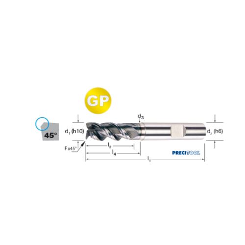 Fréza tvrdokovová GP 3-břitá, HB, 175371 5,00x13x57 VHM/ALNOVA, 45°, odlehčení, Inox