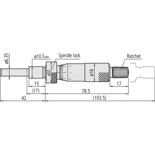 Mikrometrická vestavná hlavice s aretací vřetene, rozsah měření 0-1´´ (MITU-150-213)
