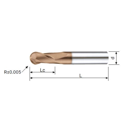 Fréza tvrdokovová kulová 2-břitá R4,0 8,00x14x60 AlTiSiN, 62HRc