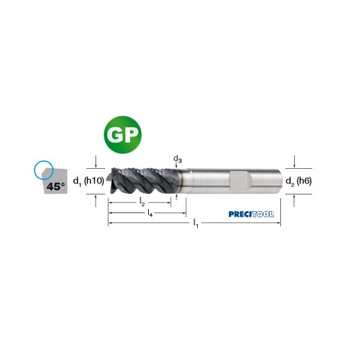 Fréza tvrdokovová hrubovací GP 4-břitá dlouhá, HB stopka, typ HR, VHM/Alcrona 177410 20,00