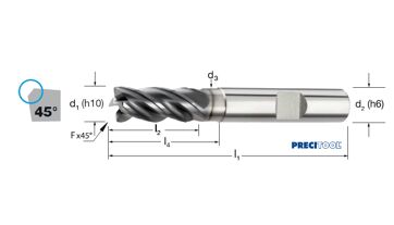 Fréza tvrdokovová GP 4-břitá, stopka HB, 175487 16,00x32x92 VHM/ALCRONA, odlehčení, 45°