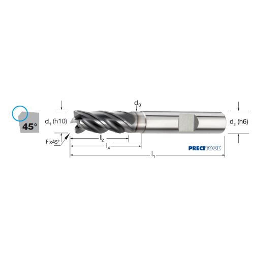 Fréza tvrdokovová GP 4-břitá, stopka HB, 175487 14,00x26x83 VHM/ALCRONA, odlehčení, 45°