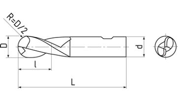 Fréza kopírovací R=1/2D 15x26x110, Z2, DIN , HSSCo8 (1)