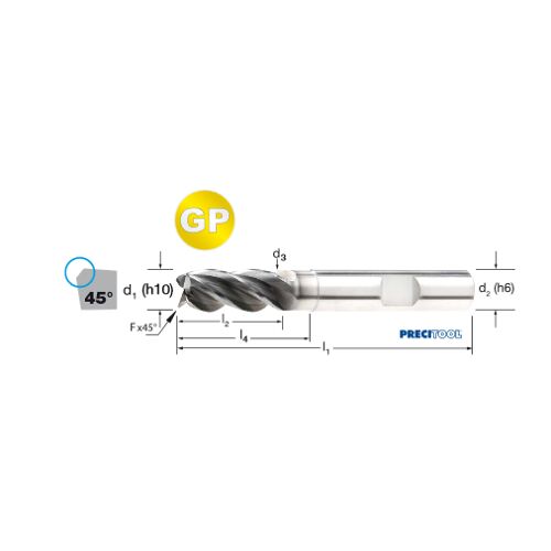 Fréza tvrdokovová GP 4-břitá,stopka HB, 175587 14,00x26x83 VHM/ALNOVA,odlehčení, 45°, Inox