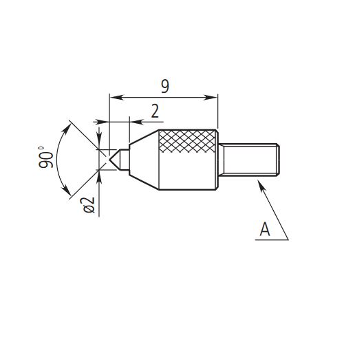 Dotek měřící kuželový M2,5 x 4,5mm/90°, pro úchylkoměry (MITU-120057)
