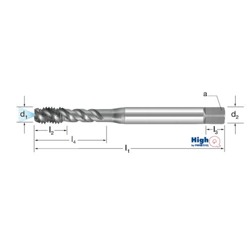 Závitník strojní HighQ DIN 371/C, 50°, 132264 M10 6HX HSS-Co-PM/Hardlube, vnitřní chlazení