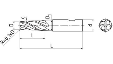 Fréza kopírovací kuželová 5° 5x20x74, Z4, 222814, HSSCo8 (1)
