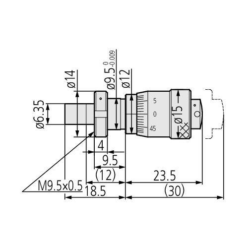 Mikrometrická vestavná hlavice s velkým bubínkem,rozsah měření D20mm/0-0,25´´(MITU-148-353