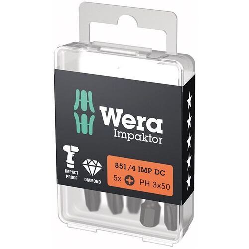 Bit Impaktor 1/4" DIN 3126 E6,3 PH3 x 50 mm balení 5 ks Wera 057657