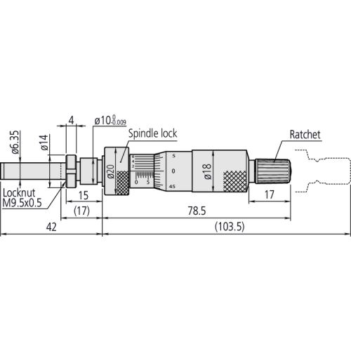 Mikrometrická vestavná hlavice s aretací vřetene, rozsah měření 0-1´´ (MITU-150-216)