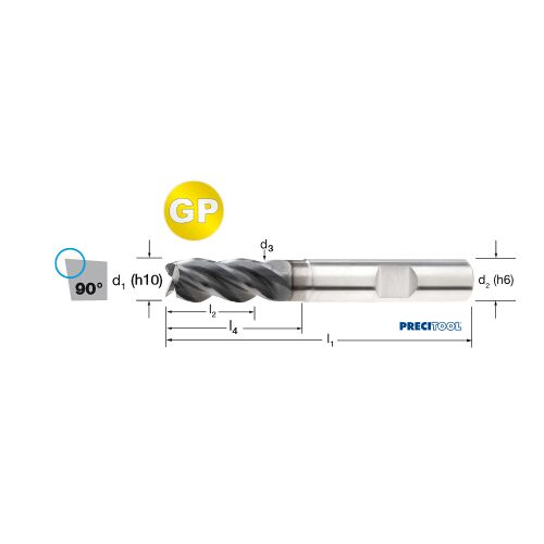 Fréza tvrdokovová GP 4-břitá,stopka HB, 175588 10,00x22x72 VHM/ALNOVA,odlehčení, 90°, Inox