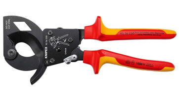 Kleště na kabely 250 mm, rohatka se západkou, izolované 1000 V, Knipex 9536250 Kleště na kabely 250 mm, rohatka se západkou, izolované 1000 V, Knipex 9536250
